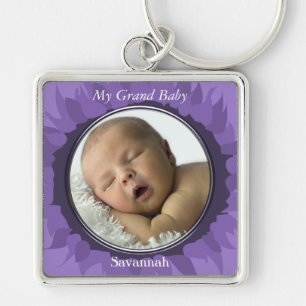 Purple Gerber Daisy Baby Photo Key Chain