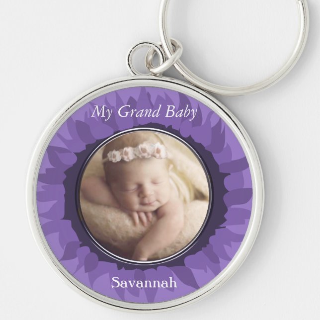 Purple Gerber Daisy Baby Photo  Keychain (Front)
