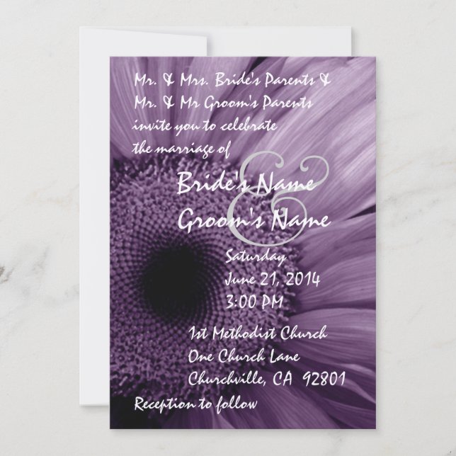 PURPLE Gerber Daisy Wedding Invitation (Front)