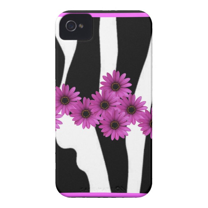 PURPLE GERBERA DAISIES ON ZEBRA PRINT iPhone 4 COVER