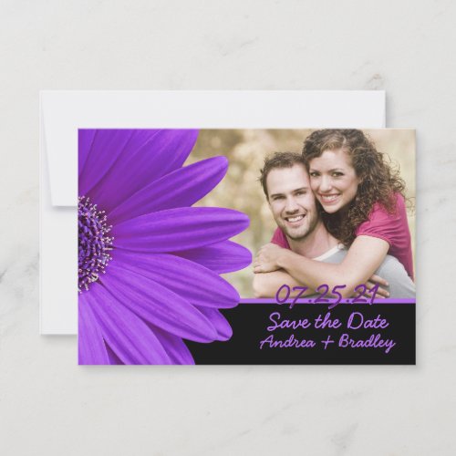 Purple Gerbera Black Photo Save the Date Card