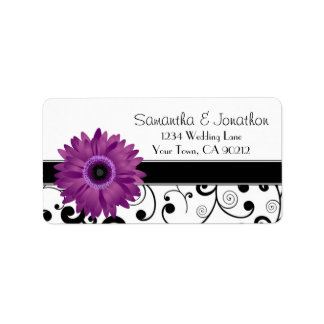 Purple Gerbera Daisy Black Scroll Address Label