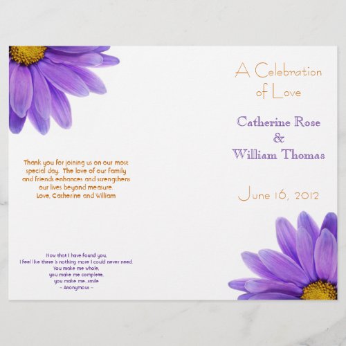 Purple Gerbera Daisy Elegant Wedding Program