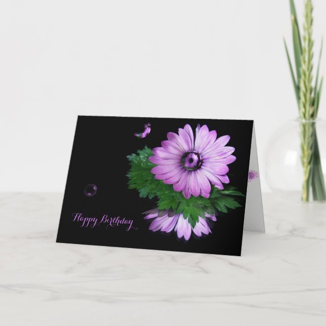 purple Gerbera daisy reflection Card (Front)
