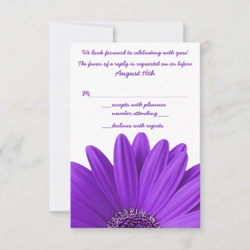 Purple Gerbera Daisy Wedding RSVP Reply Invitation