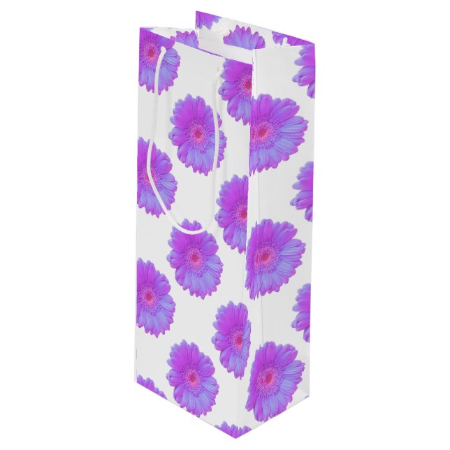 Purple gerbera daisy wine gift bag (Front Angled)