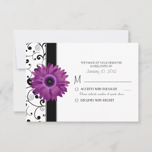 Purple Gerbera Daisy with Black Scroll Design RSVP