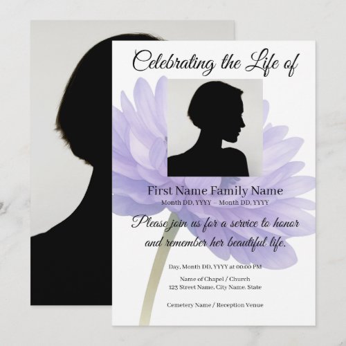 Purple gerbera memorial invitation