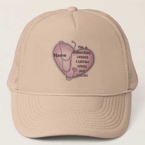 Purple Geriatric Nurse Heart custom name hat
