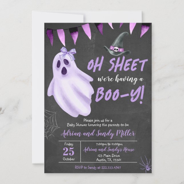Purple Ghost Halloween Baby Shower Invitation (Front)