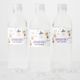 Purple Ghost Halloween Little Boo Baby Shower Water Bottle Label