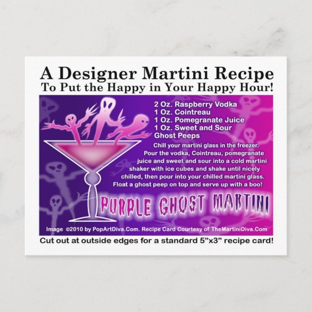 Purple Ghost Halloween Martini Recipe Postcard (Front)