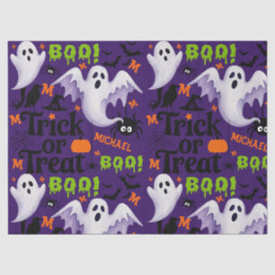 Purple Ghost Kids Name Monogram Tissue Paper