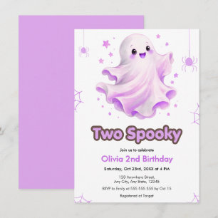 Purple Ghost Two Spooky Halloween 2nd Birthday Invitation