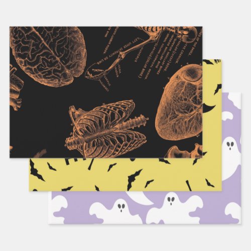 Purple ghost witch human skeleton halloween   wrapping paper sheets