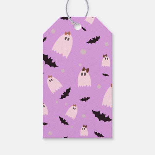 Purple ghosts Halloween trick or treat Gift Tags
