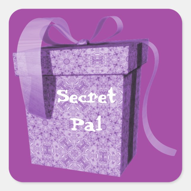 Purple Gift Box Ribbon Secret Pal Tag Stickers (Front)
