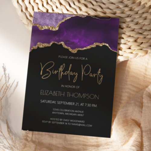 Purple Gilded Agate Geode Any Year Birthday Invitation