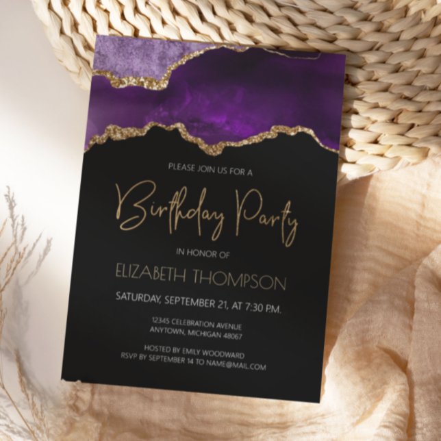 Purple Gilded Agate Geode Any Year Birthday Invitation (Creator Uploaded)