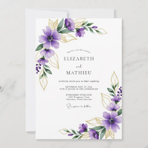 Purple Gilded Botanical Wedding Invitation
