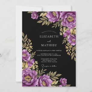 Purple Gilded Floral Romance Wedding Invitation