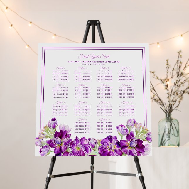 Purple gilly flower wedding 14 table seating foam board (In Situ (Stand))