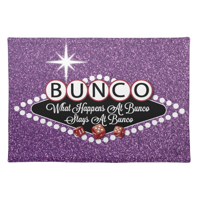Purple Giltter What Happens At Bunco Cloth Placemat (Front)