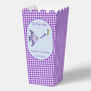 Purple Gingham 1st Birthday 3 Photo Favor Box