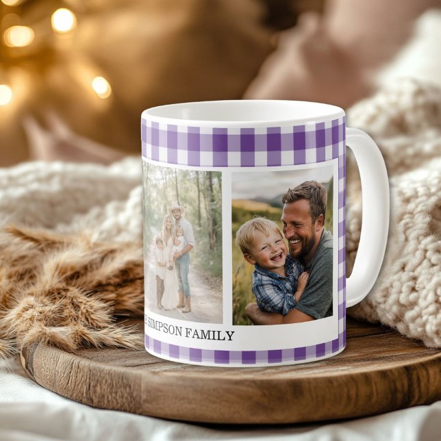 Purple Gingham 3 Photo Coffee Mug (Purple Gingham 3 Photo Coffee Mug)