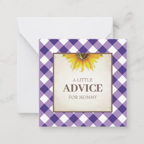 Purple Gingham Advice For Mommy Shower Insert Note Card