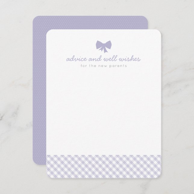 Purple gingham advice well wishes baby shower card (Front/Back)
