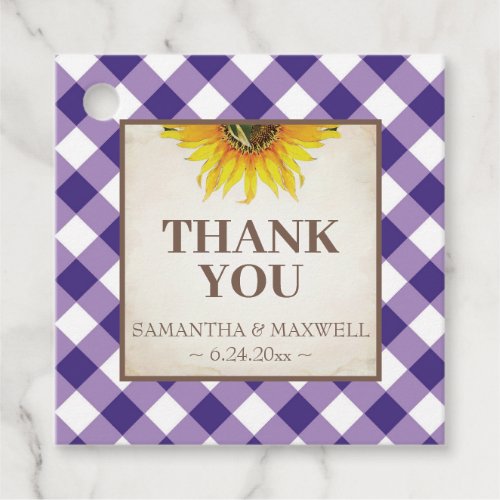 Purple Gingham and Sunflower Thank You Favor Tags