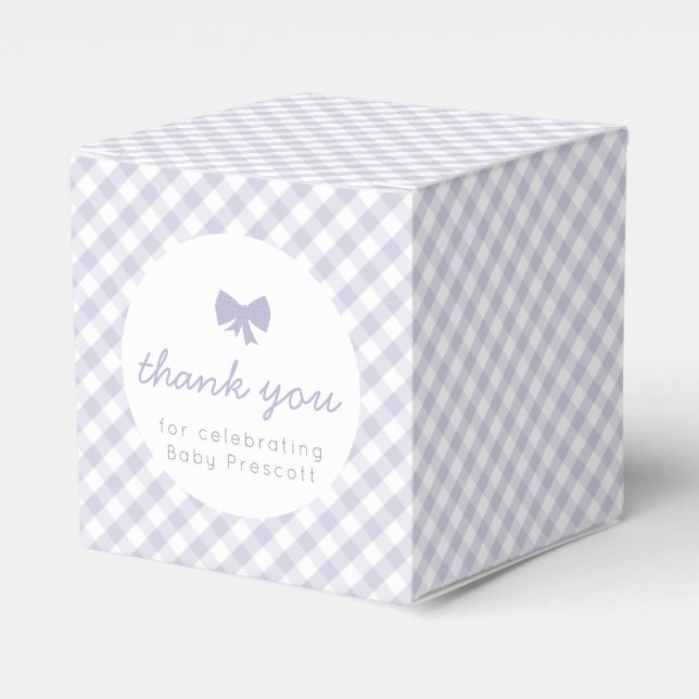 Purple gingham baby shower favor box (Front Side)