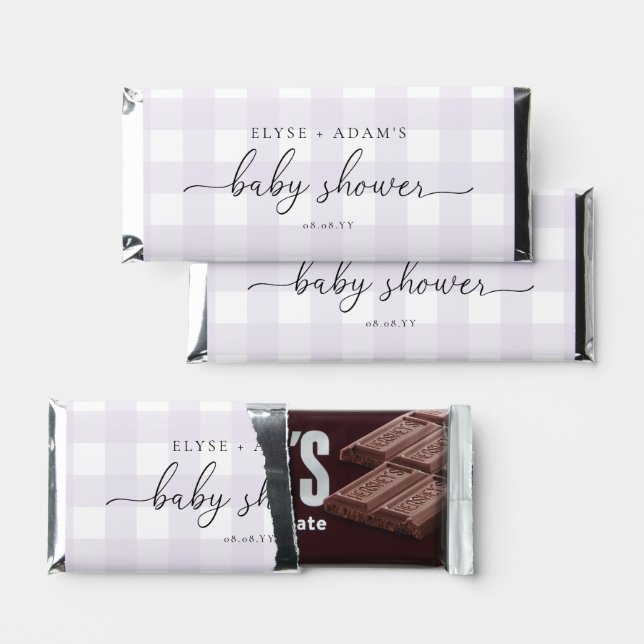 Purple Gingham Baby Shower Hershey Bar Favors (Front)
