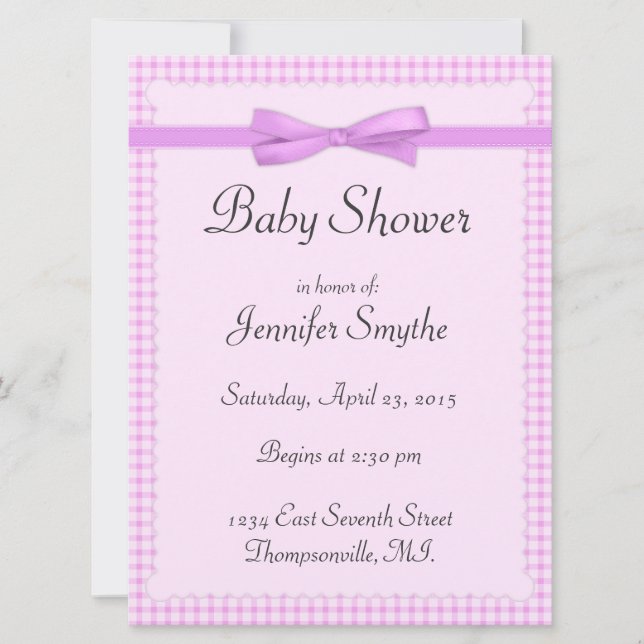 Purple Gingham Baby Shower Invitations (Front)