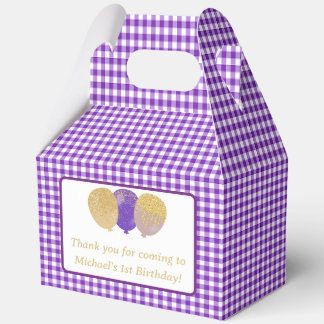 Purple Gingham Balloons Custom Photo Birthday  Favor Boxes