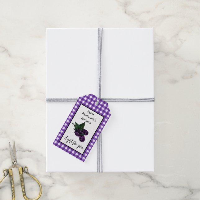 Purple Gingham Blackberry Preserves Gift Hang Tag (With Twine)
