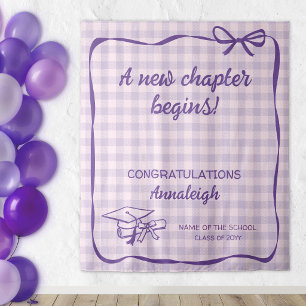 Purple Gingham Bow A New Chapter Graduation Tapestry