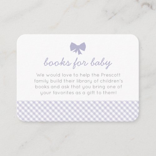 Purple gingham bow baby shower enclosure card