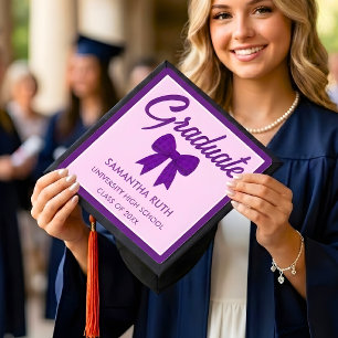Purple Gingham Bow Graduation Cap Topper