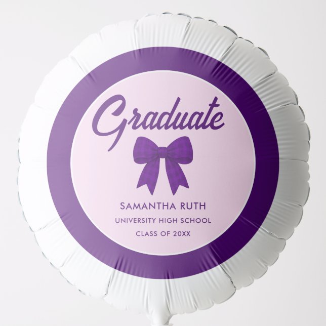 Purple Gingham Bow Graduation Party Balloon (Front)