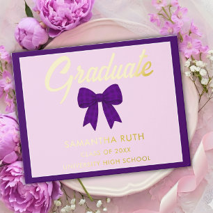 Purple Gingham Bow Graduation Party Foil Guest Book