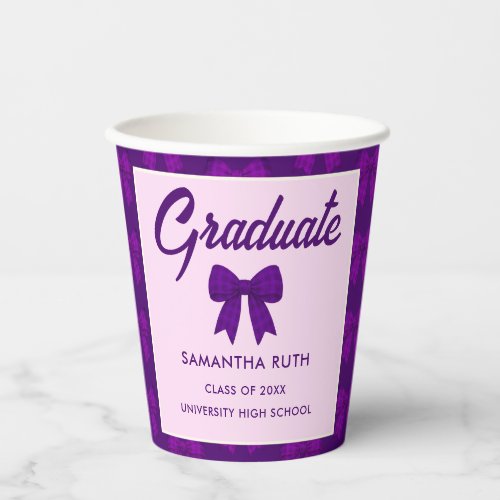 Purple Gingham Bow Graduation Party Paper Cups