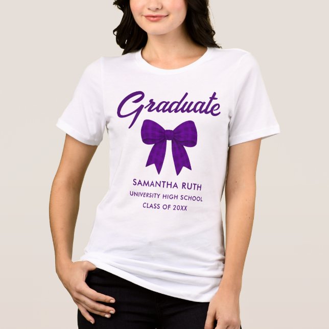 Purple Gingham Bow Graduation Tri-Blend Shirt (Front)