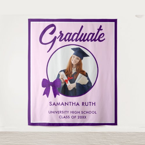 Purple Gingham Bow Photo Graduation Party Backdrop