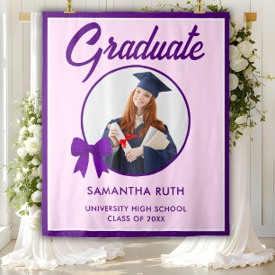 Purple Gingham Bow Photo Graduation Party Backdrop