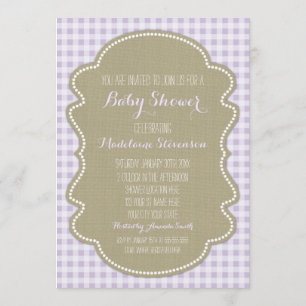 Purple Gingham Burlap Baby Shower Invitations