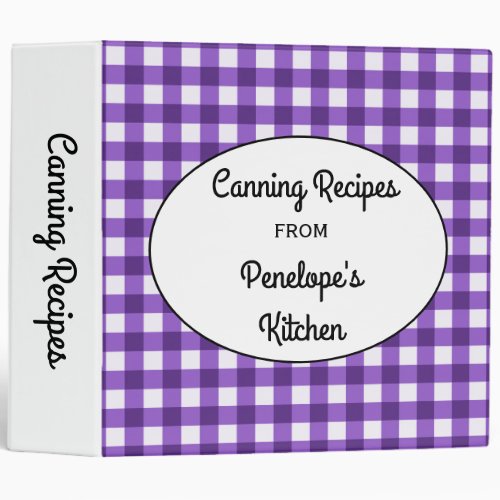 Purple Gingham Canning Recipes from Your Kitchen 3 Ring Binder