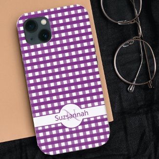 Purple Gingham Check Monogrammed Custom Case-Mate