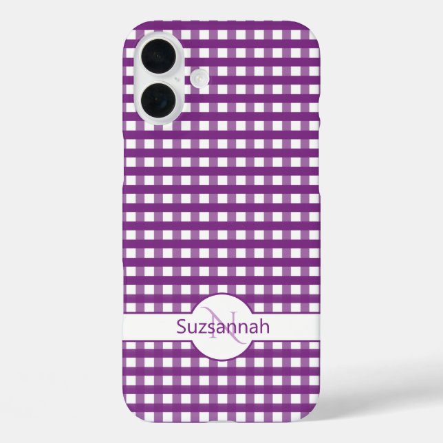 Purple Gingham Check Monogrammed Custom Case-Mate Case-Mate iPhone Case (Back)